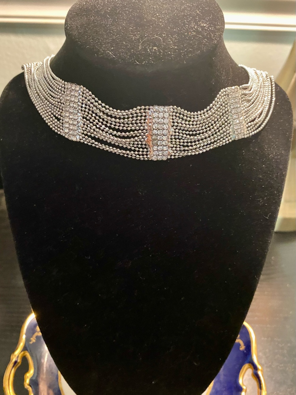 Bridgerton Crystal Multi-Row Silver Choker